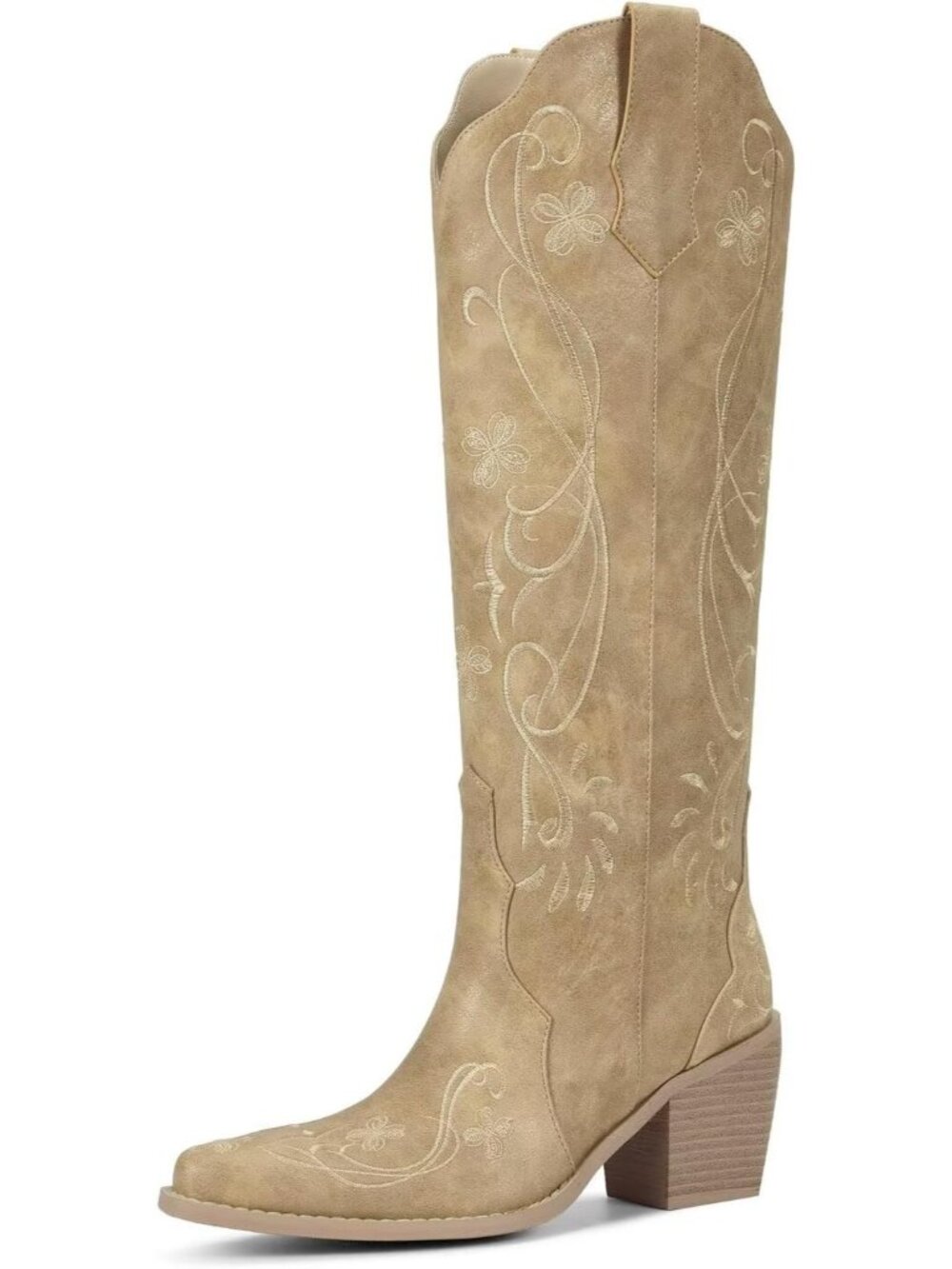 Women's Gentle Cream Apricot Comfortable Versatile Pull On Non-slip Western Boot